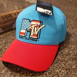 MTV Baseball Cap Hat One Size Aqua Blue Red NWT